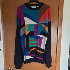 Concrete Mix-  Vintage Men's Pull-over Abstract Multicolor Sweater- Size 2XLXT